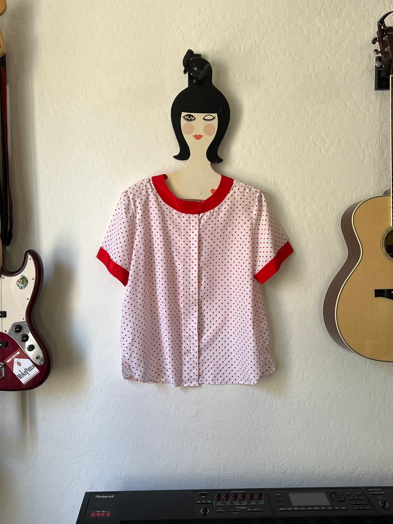 Vintage Red and White Polka Dot Blouse image 1