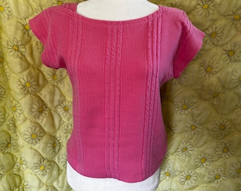 Vintage 80s Pink Short Sleeve Crop Top