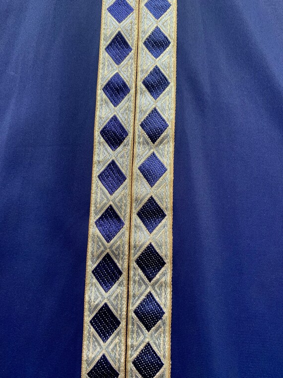 Vintage Moroccan Blue Polyester Rope Detailing Kaftan Dress