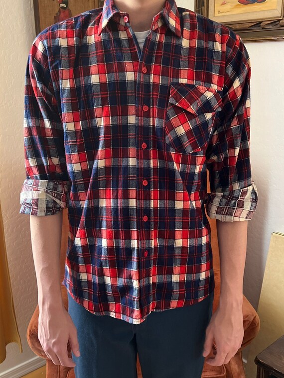Vintage Mens Button Down Long Sleeve Flannel Shirt - image 3