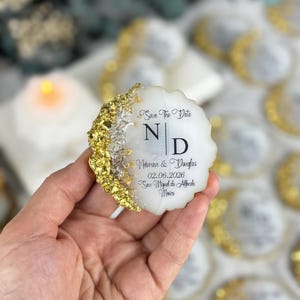 Calamita di lusso personalizzata "Save the Date", regalo personalizzato per nozze d'oro, bomboniera per damigelle d'onore, regalo di fidanzamento, regalo di ringraziamento, calamite per bomboniere di nozze