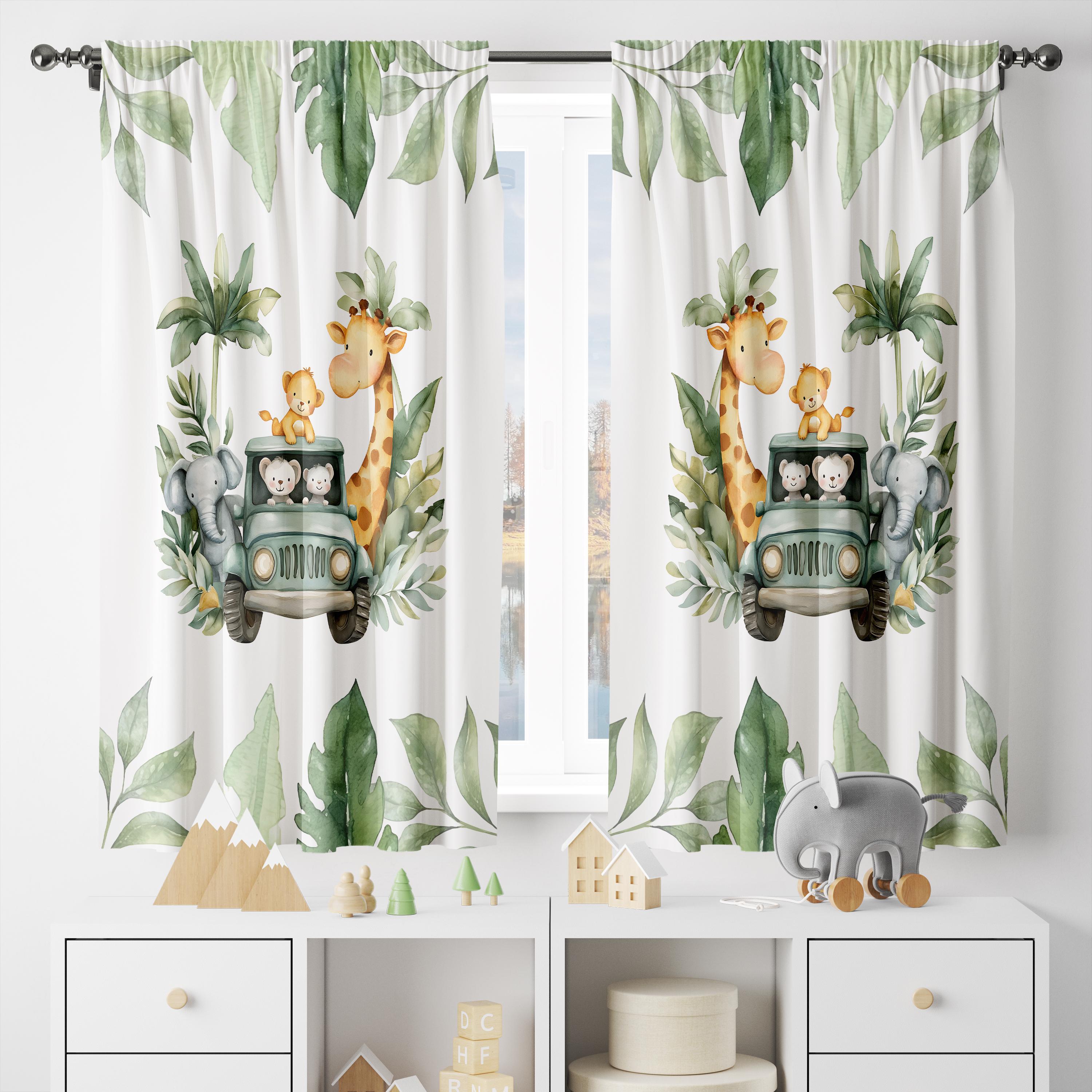 Safari Animals Curtain,baby Boy Room Curtains, Nursery Curtains, Window