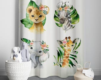 Safari Animals Curtain,Baby Boy Room Curtains, Nursery Curtains, Window Curtains, Printed Curtains, Kids Curtains