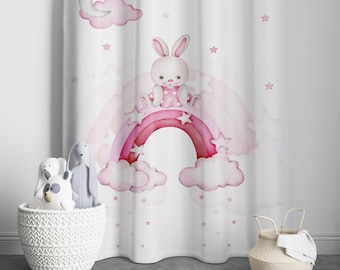 Rainbow Curtains, Kids Curtains, Nursery Curtain, Rainbow Bunny Patterned Drapes For Children Room, Window Curtains