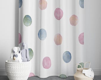Polka Dot Curtains for Kids Room, Pastel Minimalist Design Drapes, Custom Sizes, Extra long Curtains, Window Curtains, Nursery Curtains