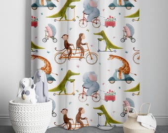 Safari Animals Curtain,Baby Boy Room Curtains, Nursery Curtains, Window Curtains, Printed Curtains, Kids Curtains