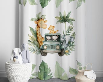 Safari Animals Curtain,Baby Boy Room Curtains, Nursery Curtains, Window Curtains, Printed Curtains, Kids Curtains