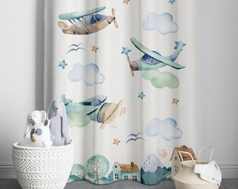 Airplane  Baby Boy Room Nursery Curtain ,Playroom Decor, Gift for Kids, Kids Curtains, Window Curtains, Plane  Nursery Curtains