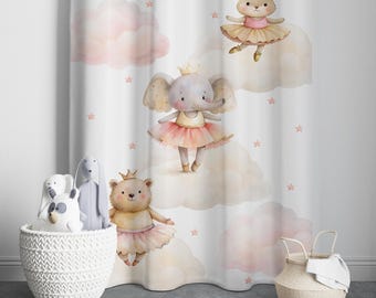 Ballerina  Animals Baby Girls Room Curtains, Nursery Curtains, Window Curtains, Printed Curtains, Cute Animals Kids Curtains