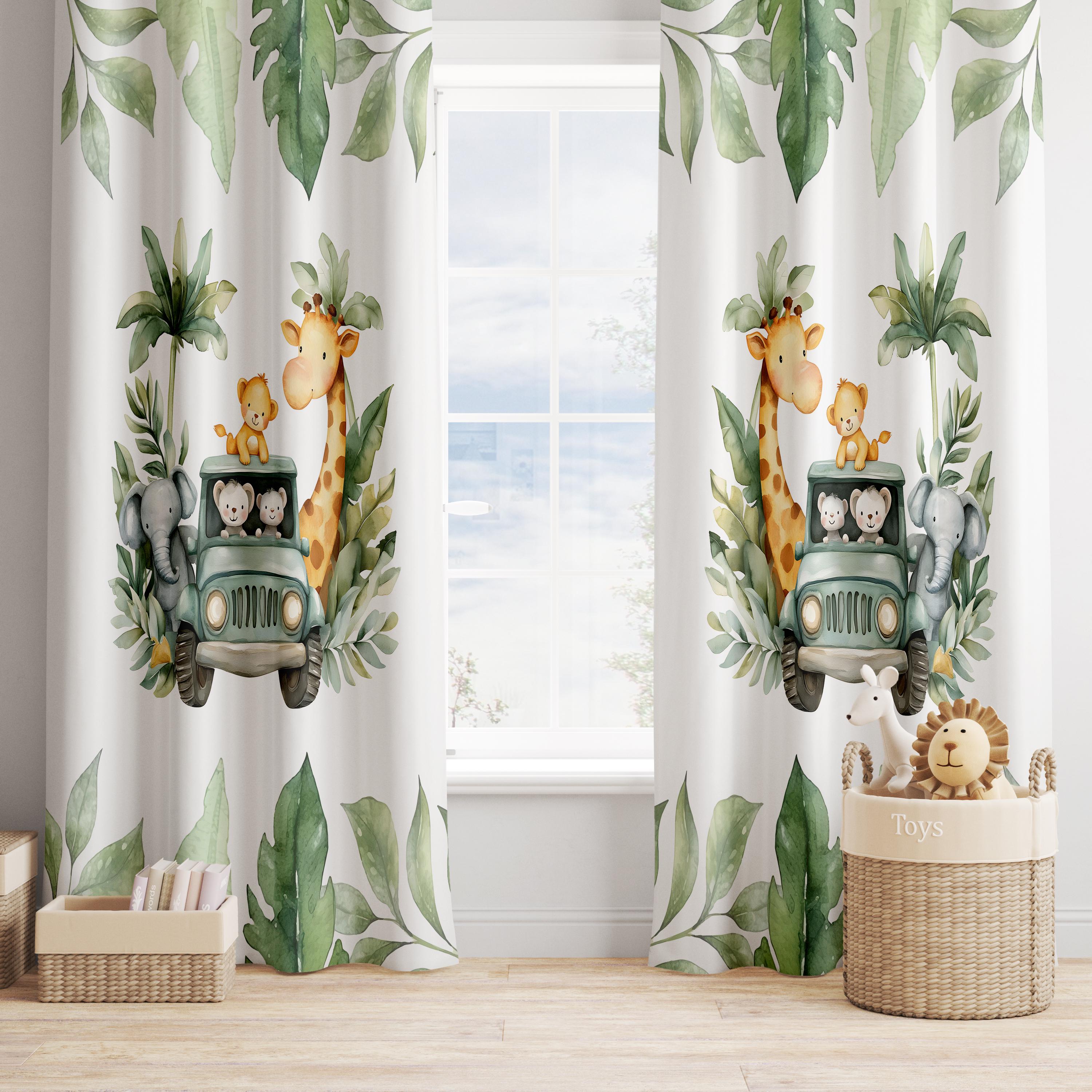 Safari Animals Curtain,baby Boy Room Curtains, Nursery Curtains, Window