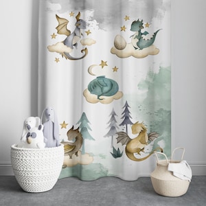 Little Dragon Nursery Curtains, Animal Kids Bedroom Curtains, Nursery Decor, Baby Room Curtains,Bedroom Living Room Curtains,Window Curtains