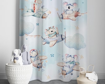 Airplane Animal Curtains, Baby Boy Room Nursery Curtain, Gift for Kids, Airplane Decor Curtains, Drapes Nursery, Window Curtains
