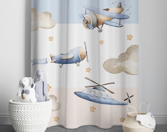 Airplane  Baby Boy Room Nursery Curtain ,Playroom Decor, Gift for Kids, Kids Curtains, Window Curtains, Plane  Nursery Curtains