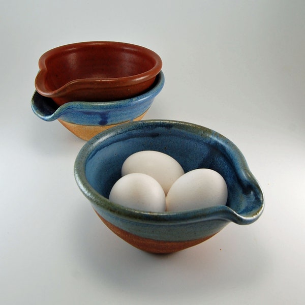 3 Egg Omelette - Ceramic  Bowl - Prep Bowl - Blue Bowl - Rustic