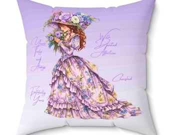 Victorian Lady Floral Cushion Cover, Lavender Cottagecore Throw Pillow