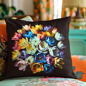 Tulips Toss Pillow, Decorative Cushion Cover, Flower Print Decor, Cozy Home Accent, Gift for Friends, Coworkers, Friendship Day, Anyday.