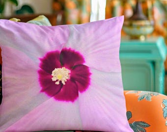 Pink Hibiscus Pillow | Floral Pillow | Hibiscus Throw Pillow | Pink Flower Pillow | Cottagecore Pillow | Summer Decor | Floral Accent Pillow
