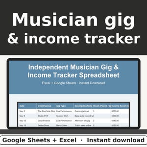 Musician Gig Tracker Spreadsheet, Band Income & Expense Log, Music Business Planner, Google Sheets Excel Template