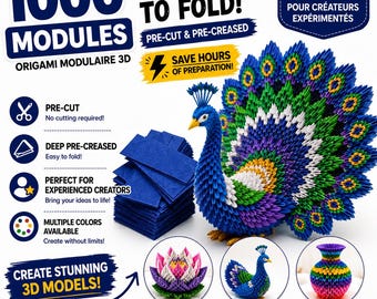 1000 piezas de origami modular 3D pre-cortadas y pre-marcadas para tu origami modular Tamaño 1/32