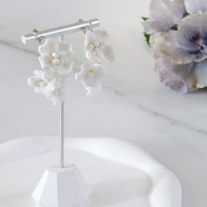 Handmade Bridal Porcelain Orchid Earrings – Elegant White Floral Statement Earrings for Brides & Special Occasions