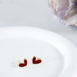 Handpicked Cute Red Heart Stud Earrings – Minimalist Gold-Edged Heart Earrings | Romantic Gift, Valentine’s Day Jewellery, Everyday Studs