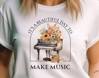 Piano Music T Shirt, Make Music Shirt, Vintage Flowers Piano, Musician TShirt, Music Shirt, Piano Player Gift, Music Teacher Gift, Boho Tee