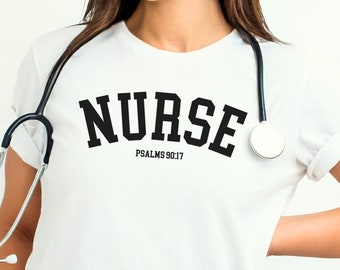 Nurse Inspirational T Shirt, Christian Nurse Shirt, Bible Verse Tee, Gift for Nurse Nursing Graduate, RN CNA Shirt, Psalms 90:17 Scripture
