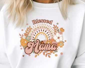 Retro Blessed Mama Sweatshirt, Wildflowers Rainbow, Mom Shirt, New Mom Gift, Mommy Shirt, Fall Mom Shirt, Trendy T Shirt, Thanksgiving Shirt