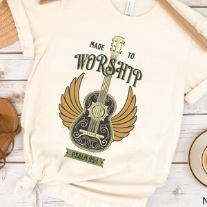 Made To Worship Guitar T Shirt, Boho Western Shirt, Music Shirt, Guitar with wings, Scripture Bible Verse Shirt, Christian Clothing Gift