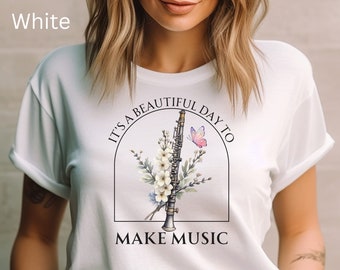 Clarinet Music T Shirt, Beautiful Day Make Music, Boho Vintage Style Shirt, Wildflower TShirt, Nature Apparel, Music Teacher, Band Student