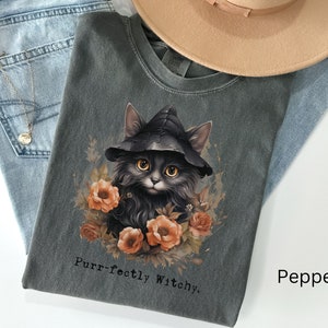 Black Cat Halloween Comfort Colors T Shirt, Witchy Witch Shirt, Cute Halloween Shirt, Cat Lover Gift, Cat Mom, Boho Floral Shirt, Oversized