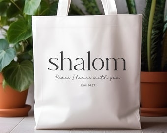 Shalom Peace Canvas Tote Bag, John 14:27 Scripture Bag, Christmas Advent Gift, Bible Verse Book Bag, Christian Shoulder Bag, God Tote Bag
