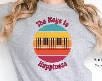 Keys To Happiness Piano Sweatshirt, Keyboard Piano Keys Shirt, Musician Gift, Music Shirt, Retro Sunset Music, Pianist Gift, Music Teacher