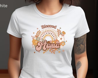 Blessed Mama Retro Floral T-Shirt - Mom Life Women's Tee - Mommy T Shirt - Mothers Day Gift - Vintage Style Floral Shirt - New Mom Gift