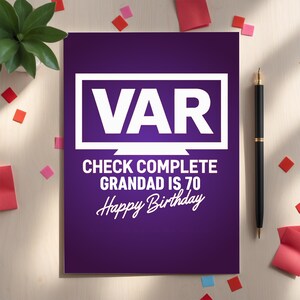 Carte d'anniversaire personnalisée 70e 80e VAR pour grand-père - 60e, 70e, 80e, cadeau humour football, joyeux anniversaire papa