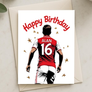 Carte d'anniversaire personnalisée sur le thème d'Arsenal - carte personnalisée « Happy Birthday » avec la silhouette du joueur, cadeau pour les fans d'Arsenal