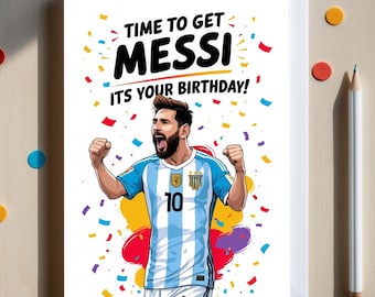 Carte d'anniversaire inspirée de Messi - « Il est temps d'avoir Messi, c'est votre anniversaire ! - Carte de football personnalisée pour lui, cadeau de fan de football, kit Argentine
