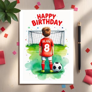 Tarjeta de cumpleaños de fútbol personalizada para niños: tarjeta de fútbol de acuarela para niños de 10, 8, 9, 11 y 12 años, hijo, nieto o sobrino.
