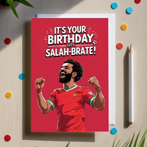 Carte d'anniversaire inspirée de Salah - « C'est votre anniversaire, Let's Salah-Brate ! - Une carte de football pour lui, un cadeau pour un fan de football, un fan de Liverpool