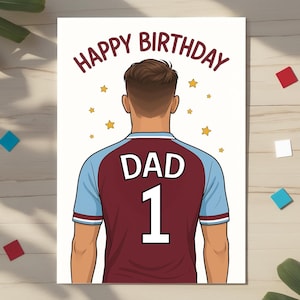 Carte d'anniversaire West Ham personnalisée pour papa avec maillot de football personnalisé, idée cadeau football unique pour l'anniversaire d'un père