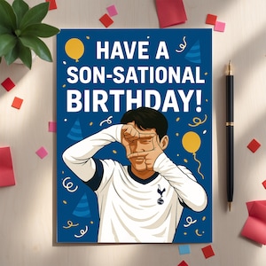 Carte d'anniversaire drôle de Tottenham avec pose de célébration | Carte de voeux éperons bleus et blancs pour les fans et les supporters de Son