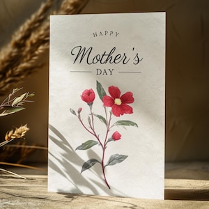 Tarjeta minimalista para el Día de la Madre / Diseño floral elegante / Tarjeta de felicitación para el Día de la Madre / PDF imprimible de 5x7