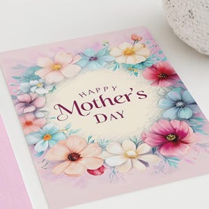 Tarjeta alegre para el Día de la Madre / Diseño floral delicado / Tarjeta de felicitación para el Día de la Madre / PDF imprimible de 5x7