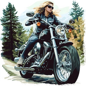 19 afbeeldingen met hoge resolutie van vrouwelijke bikers op Harley Davidson-motoren Aquarelclipart, Bike Lover Git, Moto Clip Art, Bike Printable