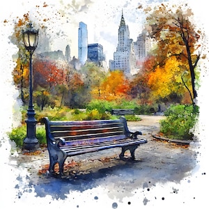 14 set di clipart ad acquerello JPG - Central Park New York, arte digitale per inviti, stampe, artigianato e altro ancora, clipart bundle NY