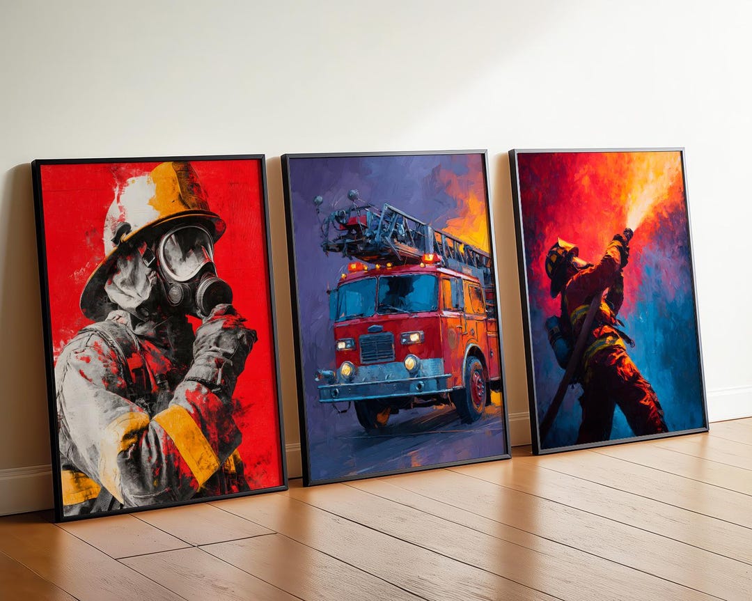 Set of 3 Firefighter Wall Art | Watercolor Digital Prints | Fire Truck ...