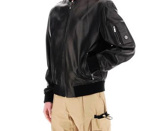 Men's Black Real Leather Bomber Jacket: Minimalist Slim Fit