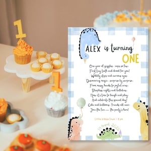 Bewerkbare uitnodiging voor een eerste verjaardag | Grappig en schattig aquarelontwerp | Afdrukbare verjaardagskaart voor baby's | Canva-sjabloon | Direct downloaden, uniek