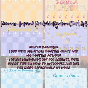 Princess-Inspired Routine Chart A4,Printable Folding/Flip Chart: kids routine montessori +70 actions created by speech therapist