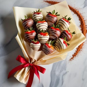 Ramo de fresas bañadas en chocolate: un regalo dulce y elegante / Archivo PDF / descarga de receta